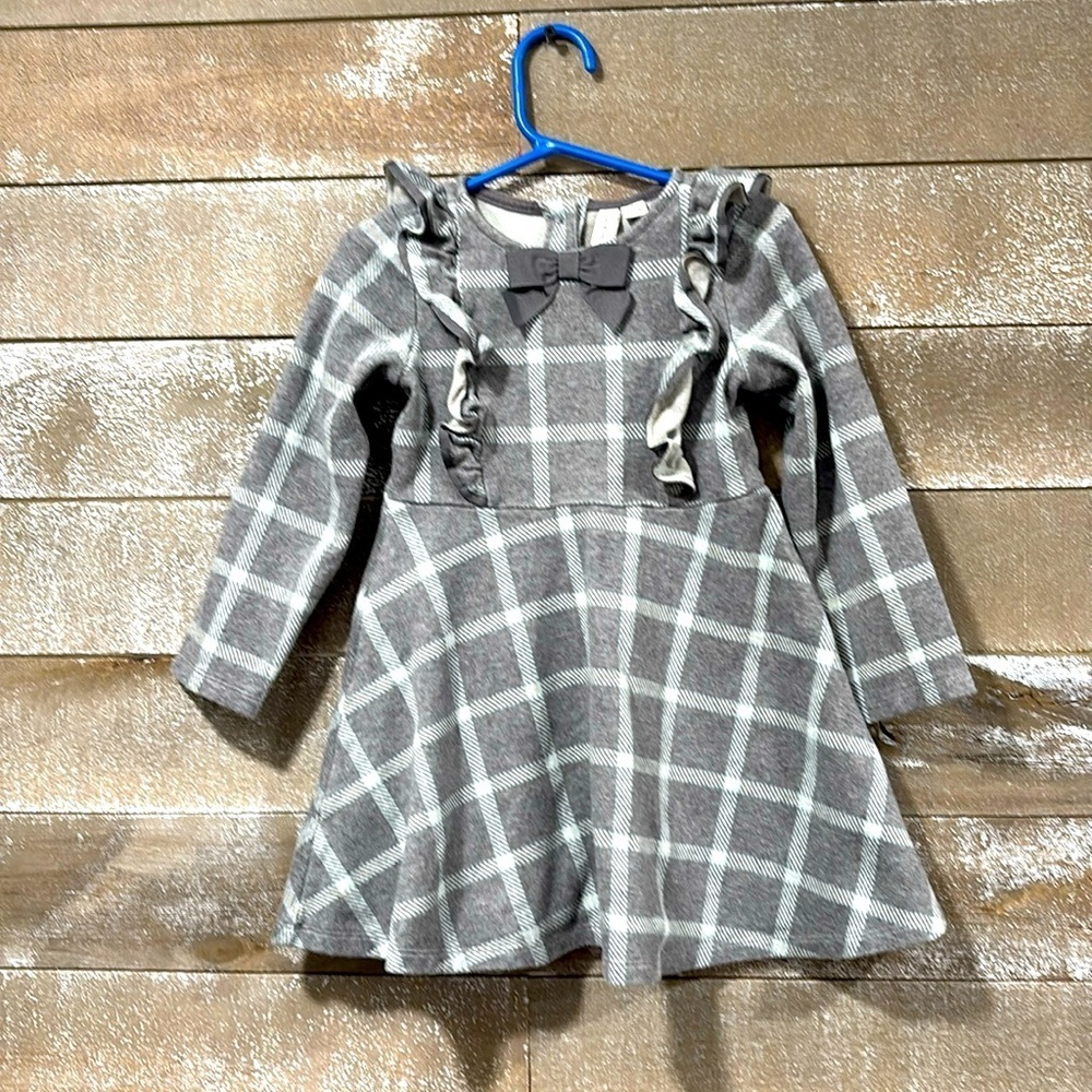 Janie and Jack grey and mint Plaid Ruffle Jacquard Dress size 4